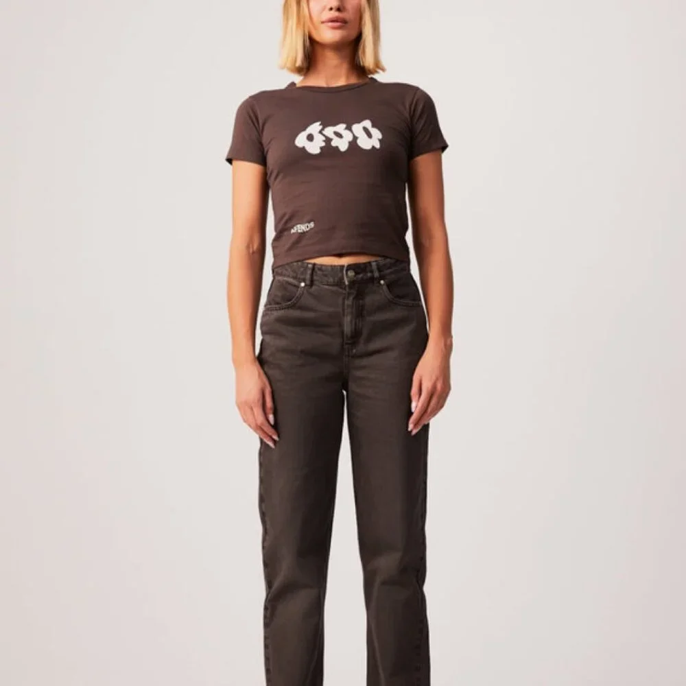 BNWT Afends - Alohaz - Women's Recycled Floral Brown Cropped Baby T-Shirt - Picture 5 of 6